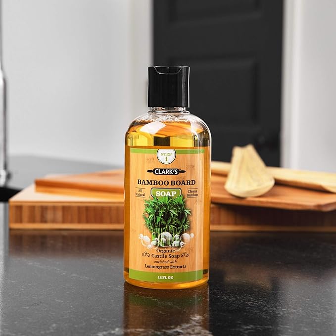 CLARK'S Cutting Board Organic Soap - Enriched with Lemongrass Extracts - Cleaner for Kitchen Countertops, Butcher Blocks, Bamboo, Wooden Bowls and Utensils - Cleans and Restores Wood - Food Safe
