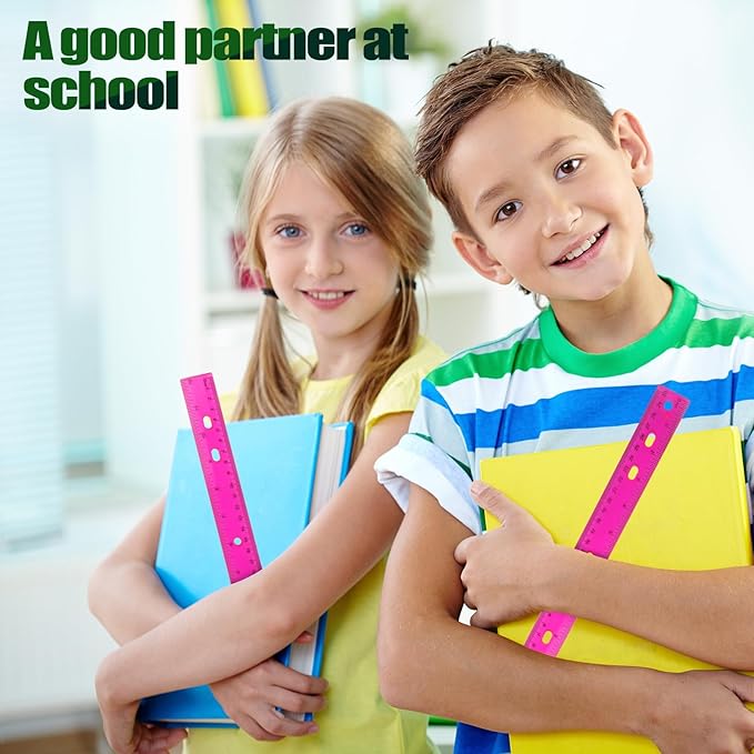 28 Pack Plastic Ruler 12 Inch Transparent Rulers - Metric Bulk for Kids School Office Classroom, Pink