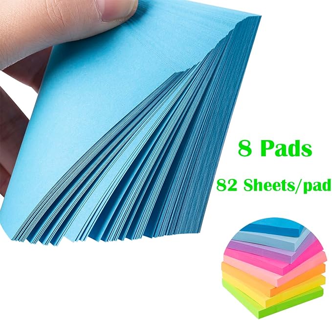 Sticky Notes 3x3 Inches,Bright Colors Self-Stick Pads, Easy to Stick for Home, Office, Notebook, 82 Sheets/pad