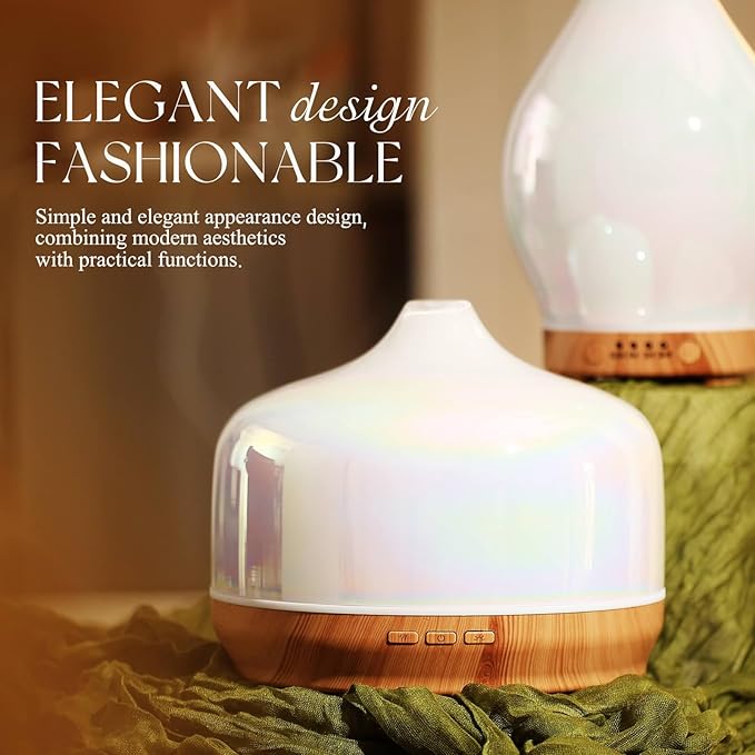 Porseme 500ml Glass Essential Oil Diffuser Aromatherapy Ultrasonic Cool Mist Humidifier 15-21 Running Hours Waterless Auto-Off Air Diffusers for Sleeping Yoga Office Working Spa and Rest (White Jade)