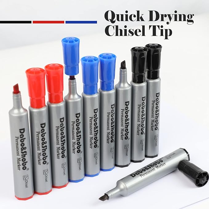 Dabo&Shobo Permanent Markers 24 Count, 3 Assorted Colors, Chisel Point Permanent Markers For Kids and Adult Coloring as Office, School Supplies