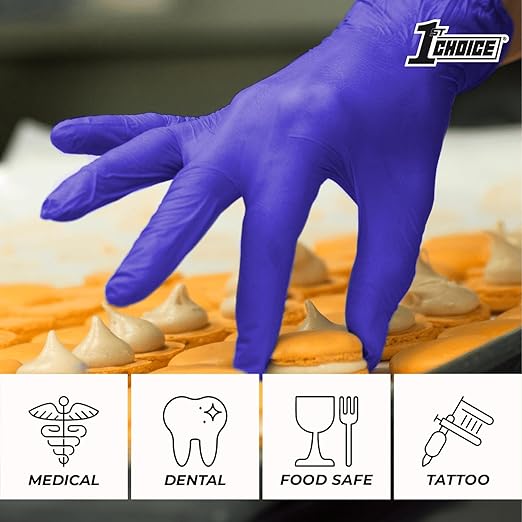 1st Choice 3 Mil Indigo Nitrile Exam Gloves Latex Free, Disposable Medical Grade, Food Prep, Tattoo, Small, Box of 100