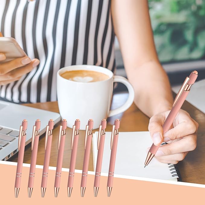 24 Pcs Blue Ink Ballpoint Pen with Stylus Tip 2 in 1 Ballpoint Pen 1.0 mm Blue Ink Metal Stylus Pen for Touch Screens Coworkers, Family, Colleagues, Office (Pink Rose Gold)