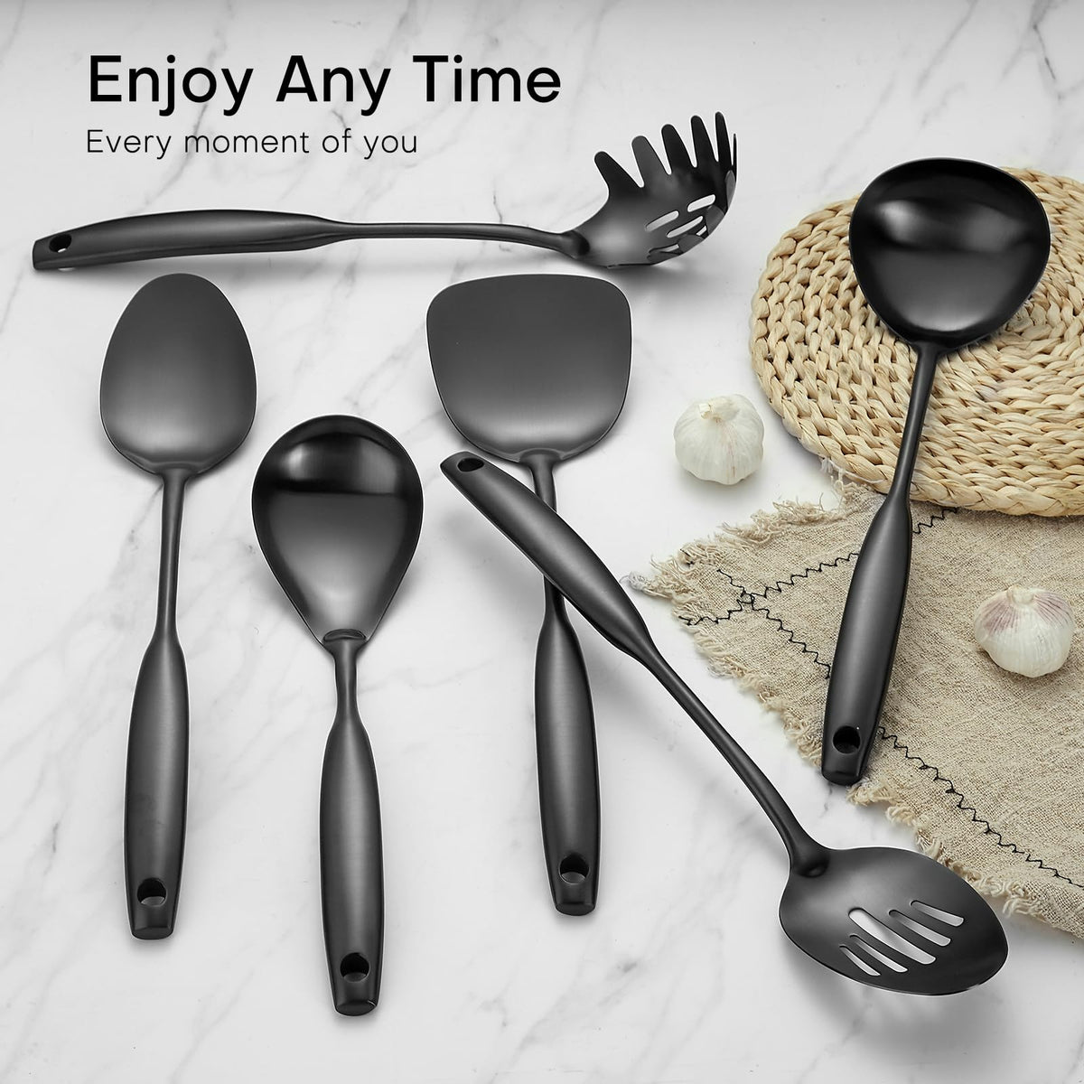 Lazycorner Kitchen Utensil Set 9-Piece Stainless Steel 304 Polished Mirror Finish Cooking Spoons, Slotted Spoon, Turner, Spatula, Pasta Spoon– Dishwasher Safe, Rust-Resistant