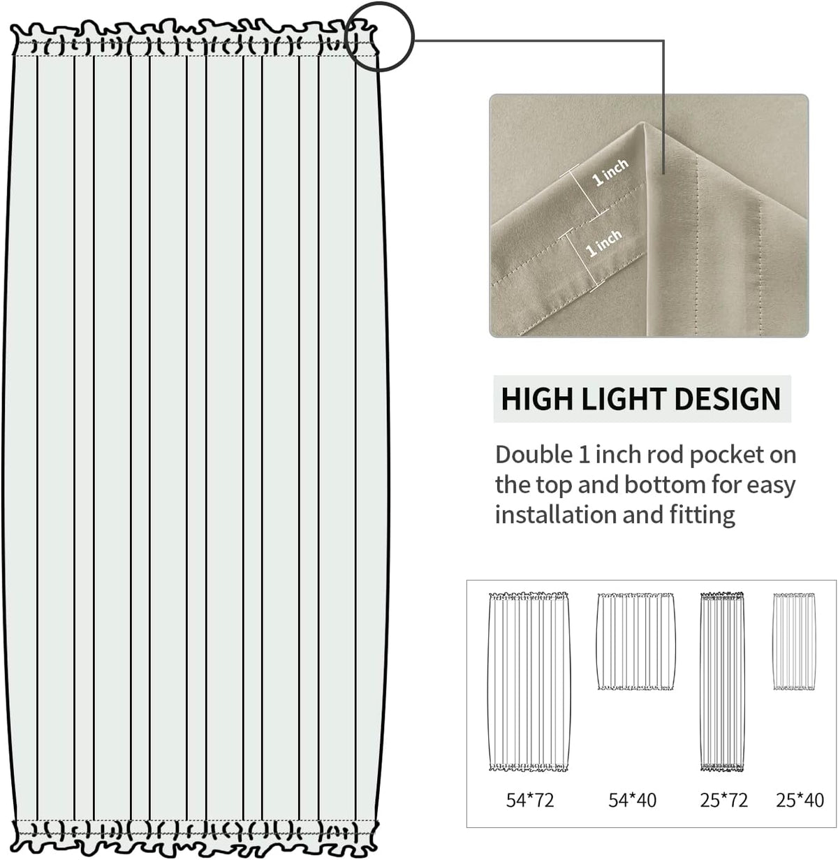 DWCN French Door Curtains – Rod Pocket Thermal Blackout Curtain for Doors with Glass Window, Kitchen and Patio Doors for Privacy, 25 X 72 Inches Long, 1 Curtain Panel with Tieback, Taupe