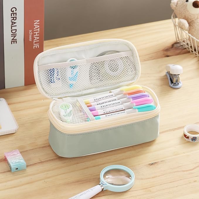 Big Pencil Case Large Capacity Pencil Bag with Zipper Pencil Pouch for Girls Boys Kids Adults Stationery Pencil Pen Case Organizer for School Office Green