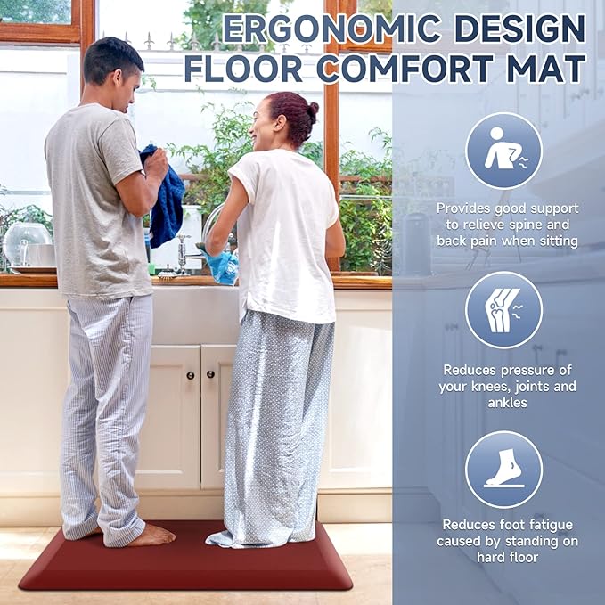 4/5 Inch Thick Kitchen Mats for Floor, StepRite Kitchen Rug for Standing Desk, Non-Slip, Thicker, Stain Resistant, Waterproof, Comfort Anti Fatigue Floor Mat for Home, Kitchen, Office - Red,70 * 24''