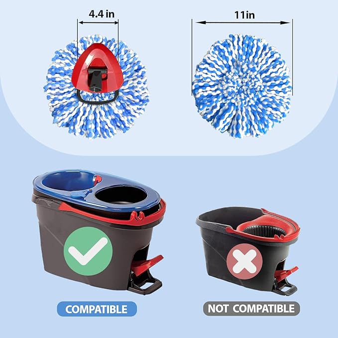 Spin Mop Replacement Head, Microfiber Mop Refills, Easy to Replace, Include 3 Mop Replace Heads, 1 Extra Mop Replacement Base