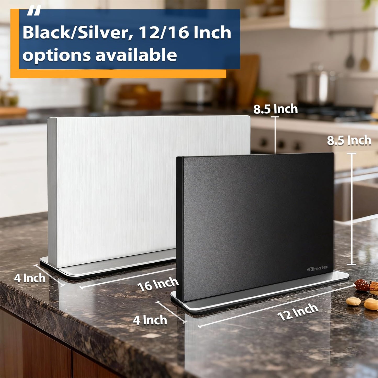 Fimaten Magnetic Knife Block Stand Without Knives 12 Inch Silver Stainless Steel Double Sided Home Kitchen Organizer Storage Knife Holder Board for Counter Top with Strong Magnets