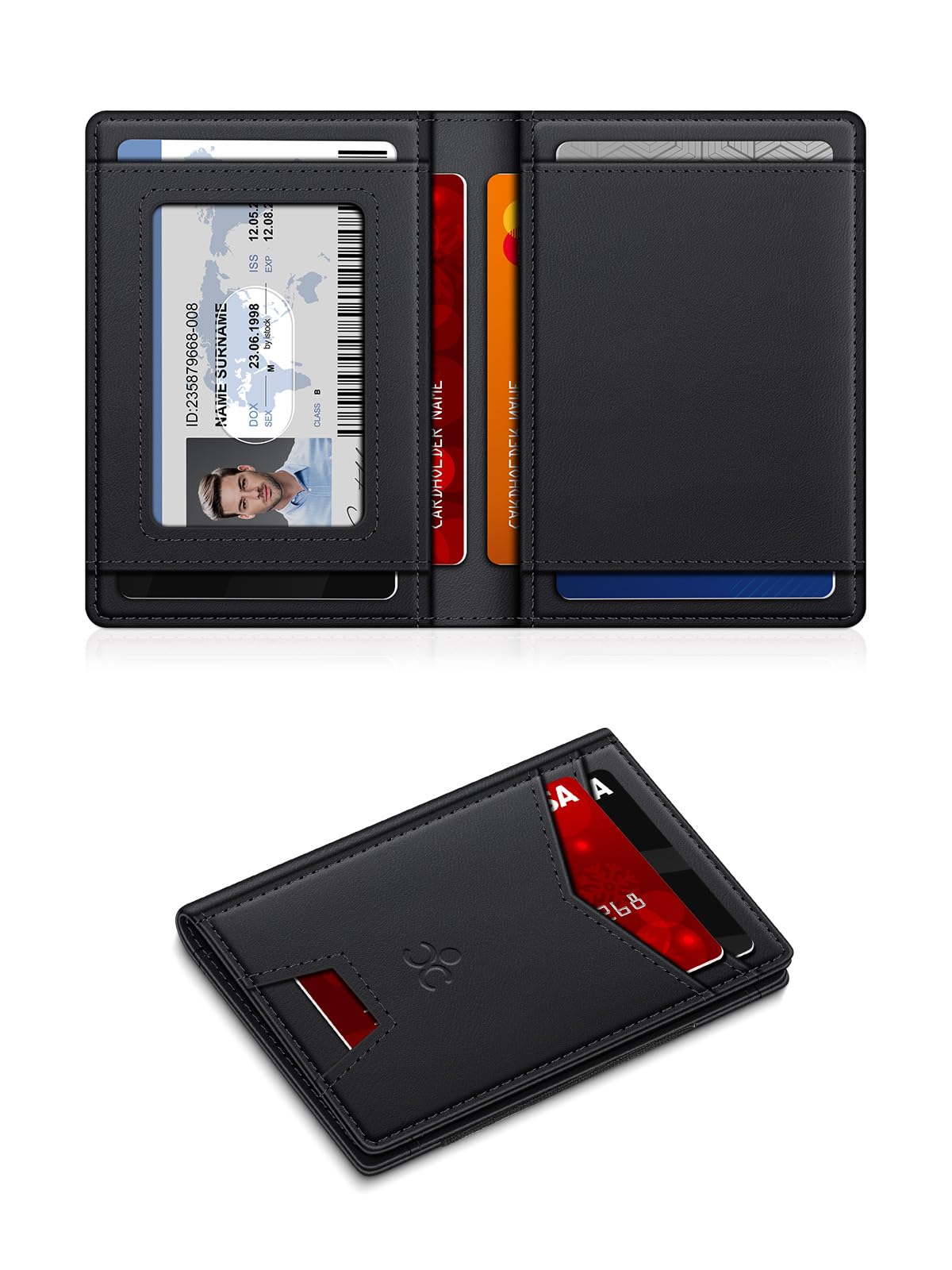Wallet for Men Slim Leather Wallets for 9-13 Cards, RFID Blocking Thin Card Holder Wallet with ID Window & Stretchable Cash Slot, Minimalist Bifold Small Wallet for Front Pocket, Birthday Gift for Men