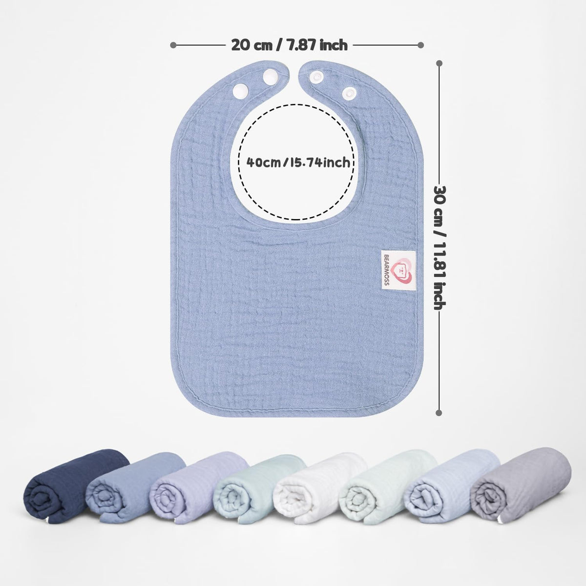 Bearmoss Muslin Baby Drooling Bibs 8 Pack, 100% Cotton Square Adjustable Bandana Bibs Gift for Baby Girls Boys Teething Drool (Mint Iceberg)