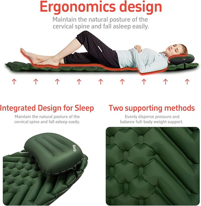 Camping Sleeping mat and Inflatable Pillow - Set, Portable, Ultra-Light, Thickened, Quick to inflate in 30s, can be Spliced. Suitable for Backpacking, Hiking, Camping and Other Scenes