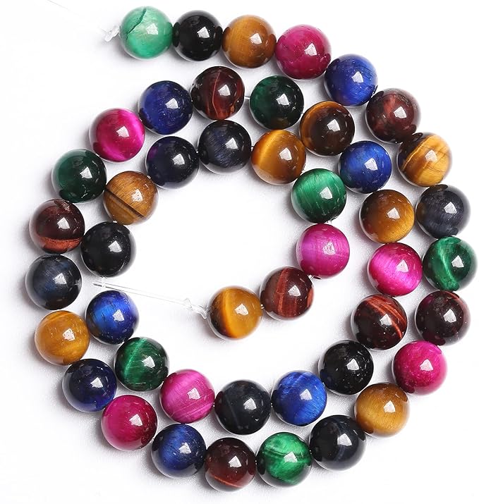 12mm 32PCS Colorful Tiger Eye Natural Stone Beads Crystal Spacer Loose Beads for Jewelry Making DIY Bracelet 1 Strand 15 inches