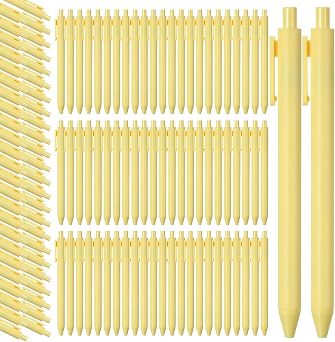 Fulmoon 50 Pcs Ballpoint Pens Bulk Retractable Comfortable Writing Pens Cute Back to School Supplies in Medium Point 1.0 mm for Teacher Student Bridal Shower Baby Shower (Light Yellow)
