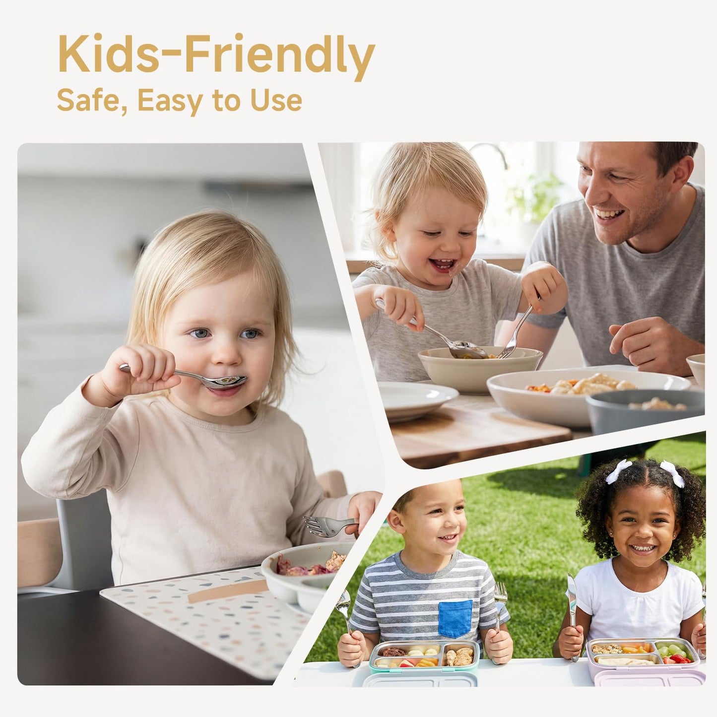 KINGSTONE 2-Piece Toddler Utensils Set, Small Fork & Spoon with Storage Case, 18/10 Stainless Steel, Cat & Dog Print, Lightweight, Ergonomic for Self-Feeding, Travel & Portable Baby Flatware