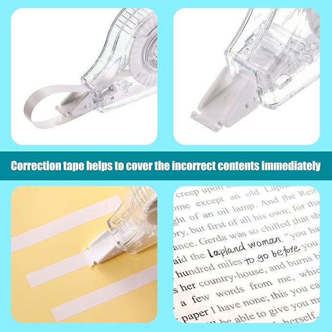 Nezyo 50 Count Clear Correction Tape Transparent Correction Roller Universal Correct Dispenser Supplies for School Office Teachers Students Corrector(White)