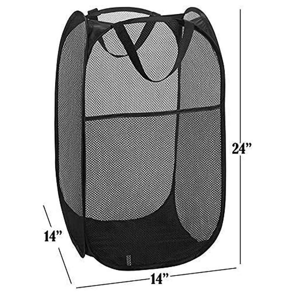 Buenod 2 Packs Mesh Pop up Laundry Hamper (Black) with Portable Handles, Collapsible for Storage, Foldable Pop-Up Laundry Bags for Kids Room, College Dorm or Travel