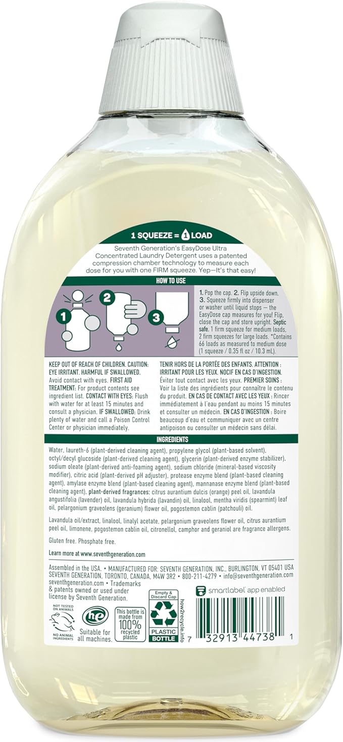 Seventh Generation EasyDose Laundry Detergent Fresh Lavender Ultra Concentrated Washing Detergent 23 oz