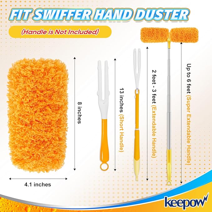 KEEPOW, 6-Pack Microfiber Reusable Refills Compitable with Hand Duster, 360 Degree Dry Microfiber for Cleaning Duster Heavy Duty Refills