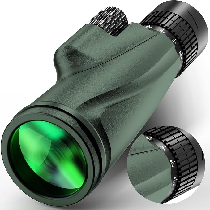 Monocular Telescope 80 x 100 High Powered Monoculars for Adults with Tripod, Monocular for Smartphone Suitable for Bird Watching Larger Vision Monoculars for Adults with BAK4 Prism & FMC Lens Green