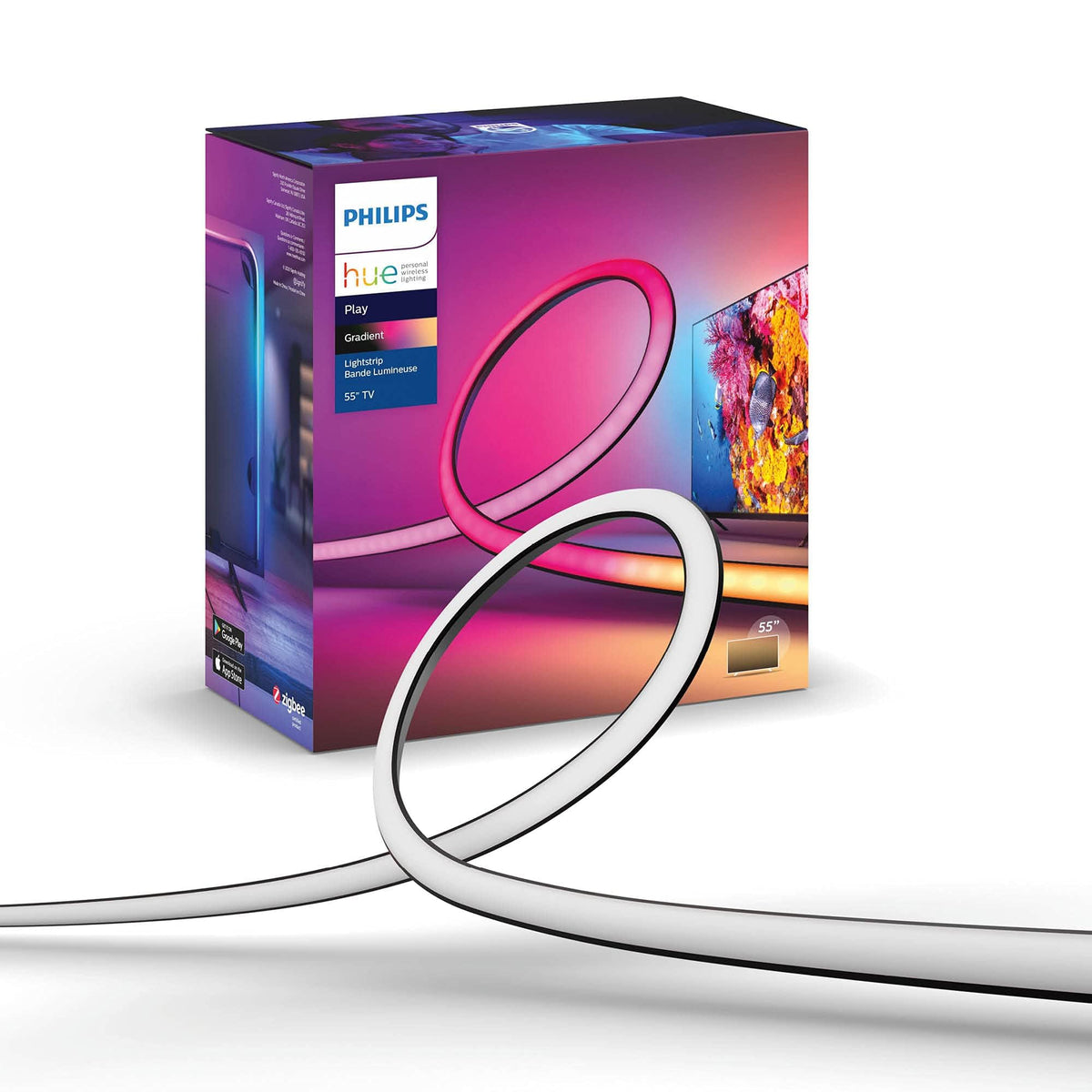 Philips Hue Play Gradient 55" Smart TV Light Strip - Flowing Multicolor LED Color-Changing TV BackLight - Sync with TV, Music, and Gaming - Requires Bridge and Sync Box - Control with App or Voice