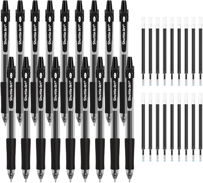 Shuttle Art Black Gel Pens, 36 Pack(18 Gel Pens with 18 Refills) Retractable Medium Point Rollerball Gel Ink Pens Smooth Writing with Comfortable Grip