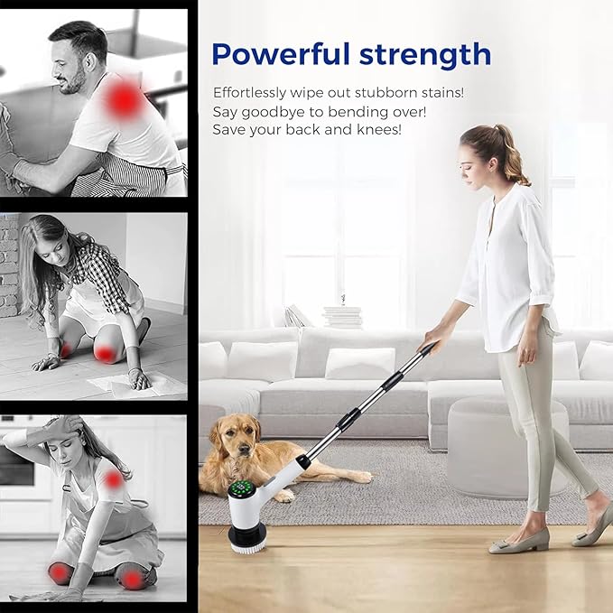 Electric Spin Scrubber for Cleaning-2 Adjustable Speeds,8 Cleaning Brushes,Cordless Cleaning Tools, Shower Scrubber with Long Handle,Power Scrubbers for Cleaning Bathroom, Tile Tub