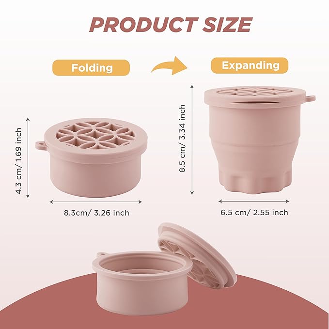 Makeup Brush Cleaner - Foldable Silicone Makeup Brush Cleaner Mat with Brush Storage Holder Makeup Brush Cleaning Bowl Cosmetic Brush Washing Tool for Cleaning Organizer and Drying (Nude Pink)