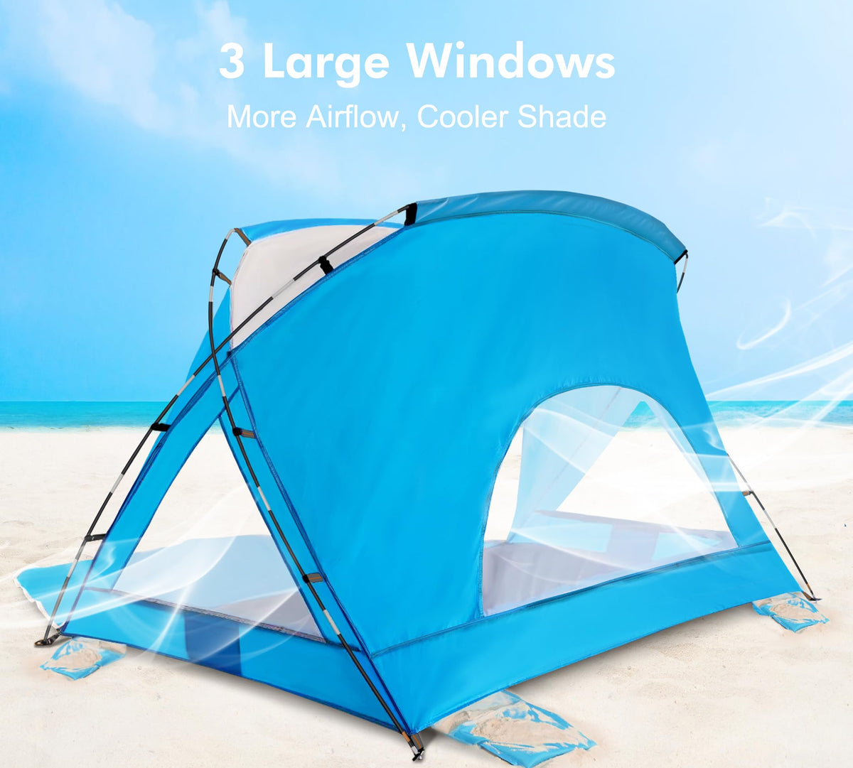 Beach Tent, Portable Sun Shelter for 2/3/4/6-8 Person with UPF 50+ UV Protection, Easy Setup Waterproof Beach Shade Canopy Cabana for Family Outdoor and Picnics, Fishing with Carrying Bag