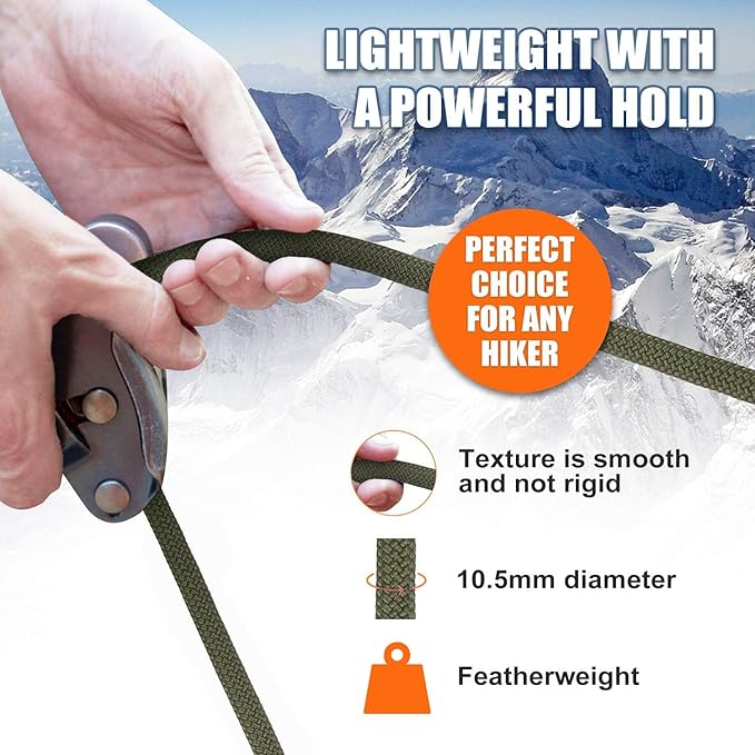 X XBEN Outdoor Climbing Rope 10M(32ft) 20M(64ft) 30M(96ft) 50M(160ft) 70M(230ft) 152M(500FT) 352M(1000FT) Static Rock Climbing Rope for Escape Rope Ice Climbing Equipment Fire Rescue Parachute