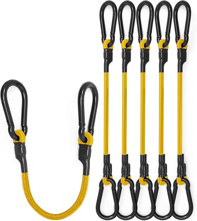 8 Pcs 60 Inch Heavy Duty Carabiner Bungee Cord Outdoor with 190 Lbs Max Break Strength, Bungee Straps with Upgraded Carabiner Hooks for Luggage Rack, Cargo, Hand Carts, Bike, Camping, etc (Yellow)