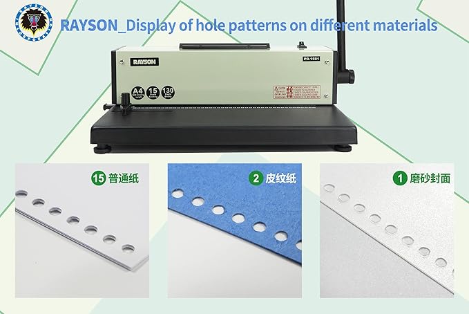 Rayson PD-1501 Coil Binding Machine with Electric Coil Inserter - Professionally Bind Presentations Documents, 4:1 Pitch with 46 Round Holes Spiral Binder
