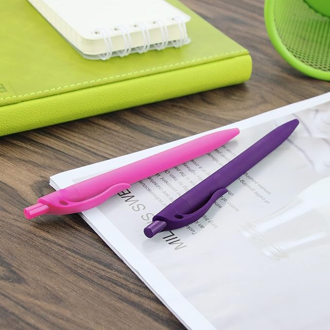 Deegtran 200 Pack No Bleed Purple Barrel Click Pens, Wholesale Retractable Ballpoint Pens, Medium Point, Smooth Ink, 1.0MM Black Ink