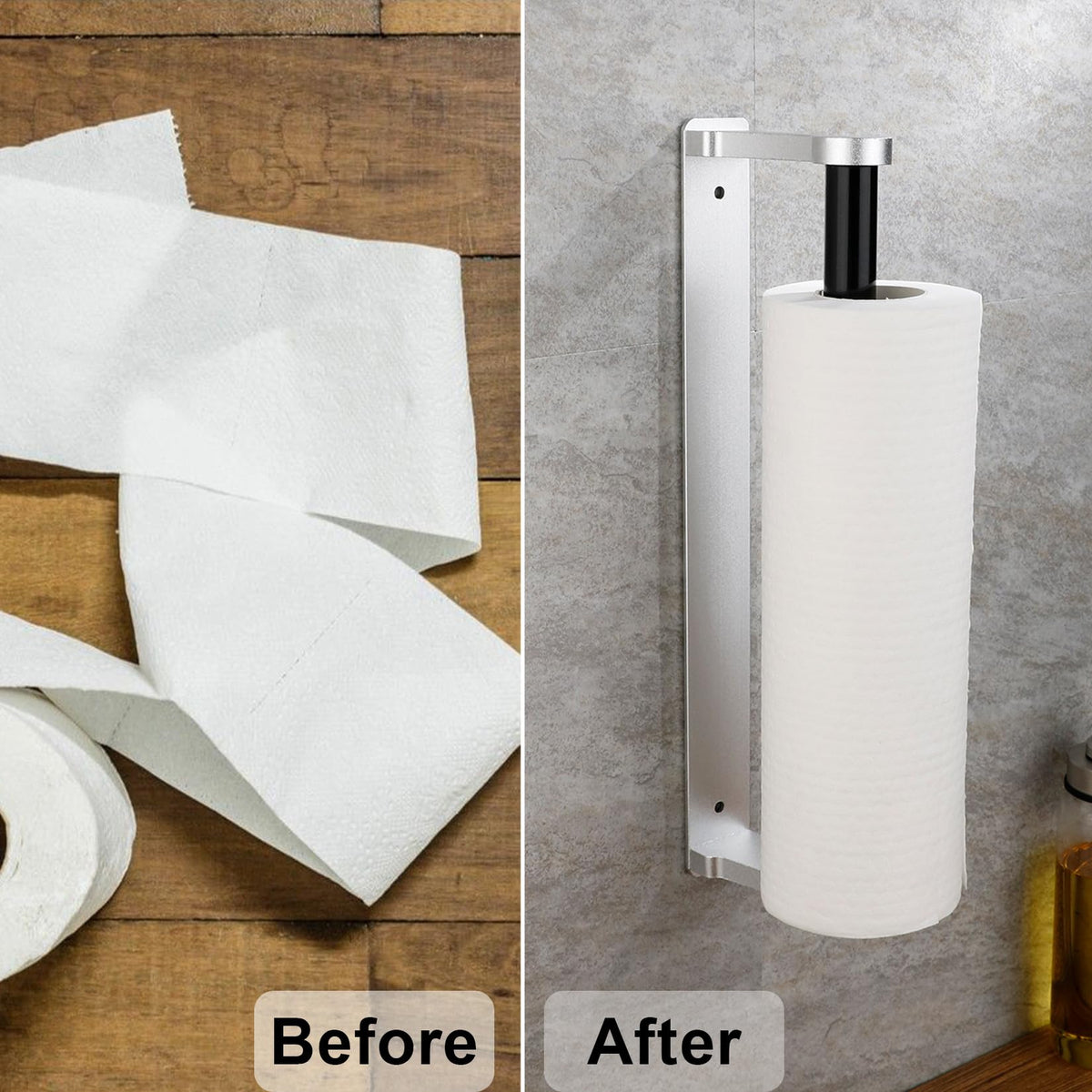 MONEER Paper Towel Holder Under Cabinet, Paper Towel Holder, Aluminum Alloy Kitchen Towel Holders, Self Adhesive Kitchen Roll Holder for Kitchen, Bathroom, Living Room (Silver)