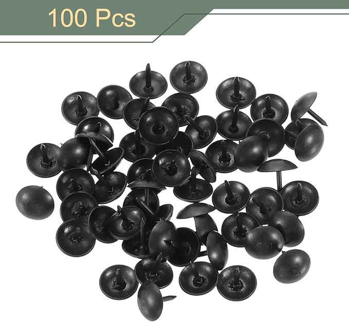uxcell 100 Pcs Upholstery Tacks, 9 x 9mm Round Head Upholstery Nails Pins Vintage Decorative Furniture Tacks for Chairs Sofas Beds DIY Project, Black