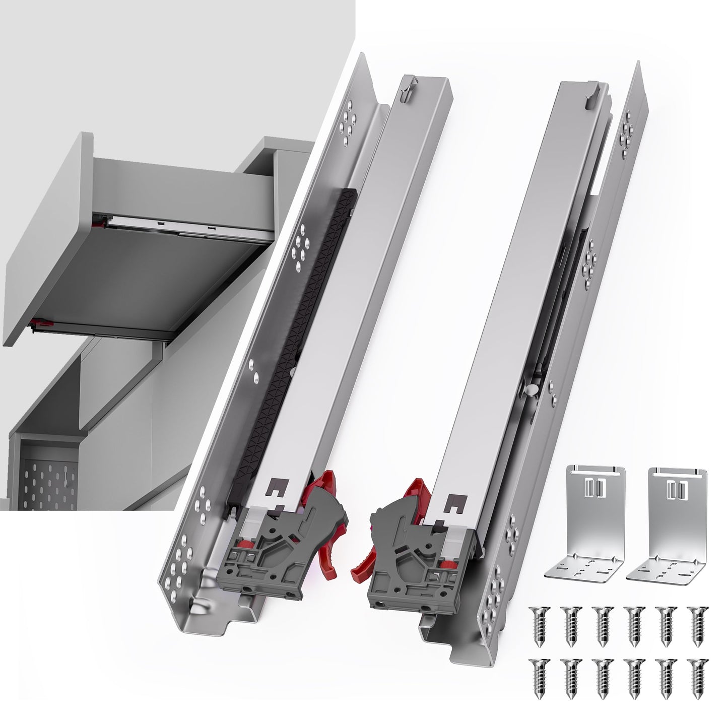 PHWALK 15 Inch Soft Close Undermount Drawer Slides, Full Extension, 100 Lbs Heavy Duty, Concealed Rails with Rear Mount Brackets for 5/8" Side Thickness, Face Frame or Frameless Application (1 Pair)