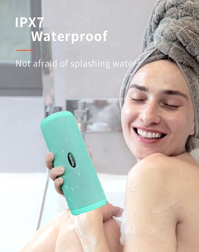 HEYSONG Portable Bluetooth Speaker, Waterproof Wireless Shower Speakers with Good Bass, IPX7 Floating, 5000mAh, TF Card, Loud Sound for Beach, Pool, Kayak Accessories, Gifts for Women, Girl-Mint Green