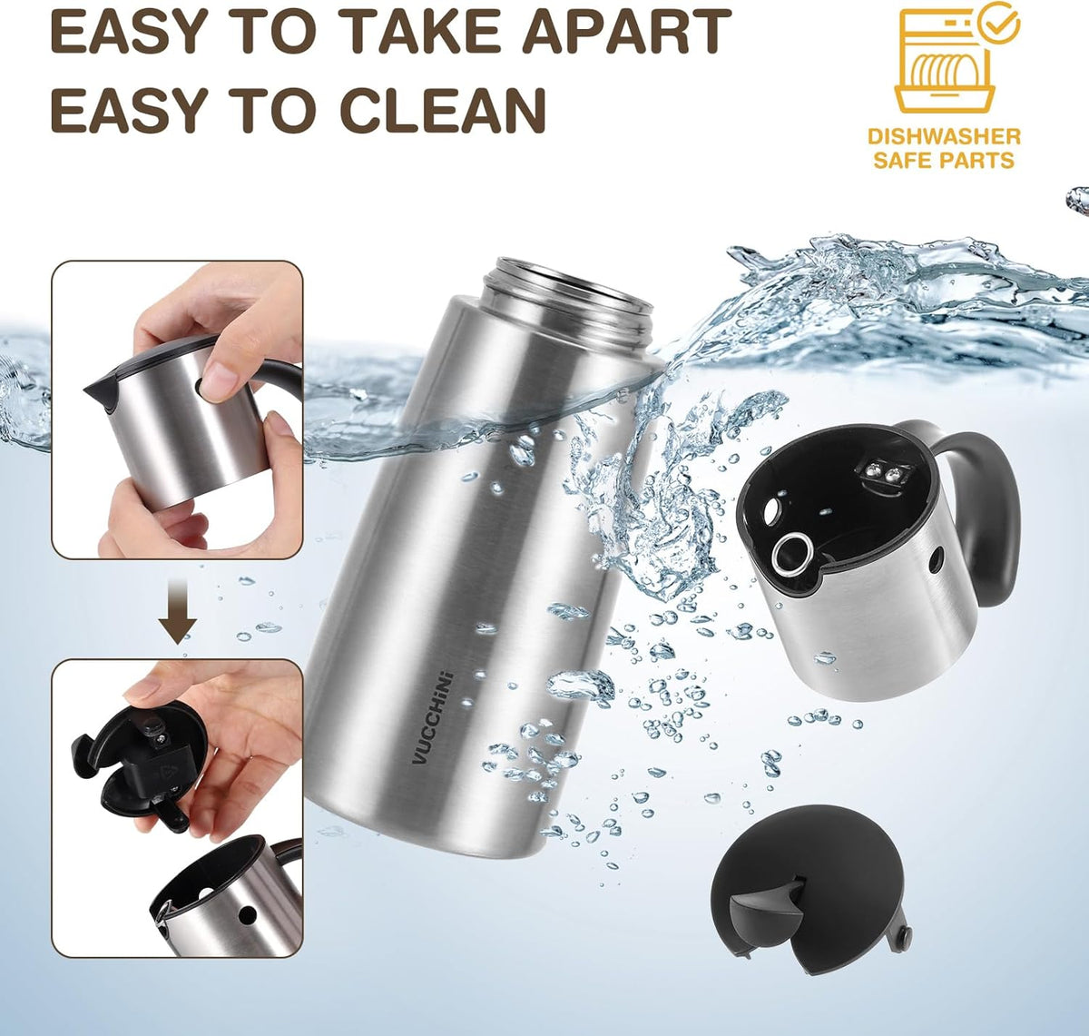 Vucchini Oil Dispenser Bottle Stainless Steel-Auto Flip Kitchen Oil and Vinegar Dispenser Set With Automatic Cap and Stopper - 12.8 oz Non-drip Spout Cruet Bottle