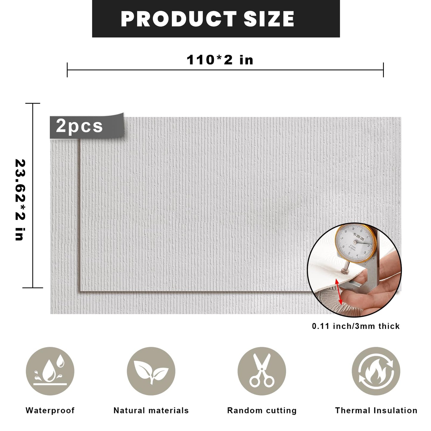 3D Wall Panels Peel and Stick – 2pc X 23.82"x110" PVC Faux Travertine Texture, Self Adhesive Waterproof Wall Covering, DIY Accent Wall, Sofa Background Backsplash & Modern Home Decor, Covers 36 sq.ft