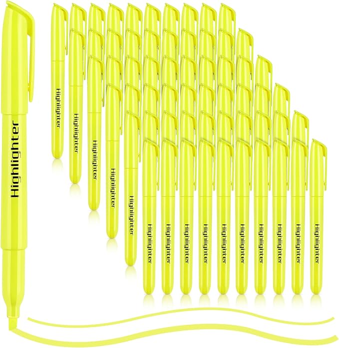 KIZZYEA Highlighters, 60 Pack Yellow Highlighters Bulk, Bright Color Chisel Tip & Dry-Quickly, No Bleed Highlighter Markers for Adult Kids, School Supplies for Teachers, Office Classroom Must Have