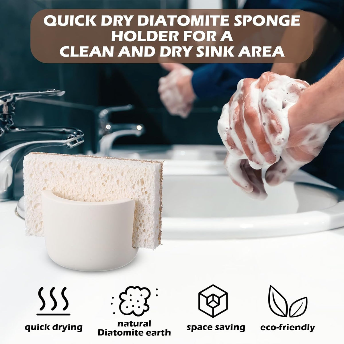 Geelin 2 Pack Diatomite Stone Sponge Holder for Kitchen Sink Absorbent Sponge Drying Rack Dish Organizer Kitchen Accessories Sink Tray(Beige)