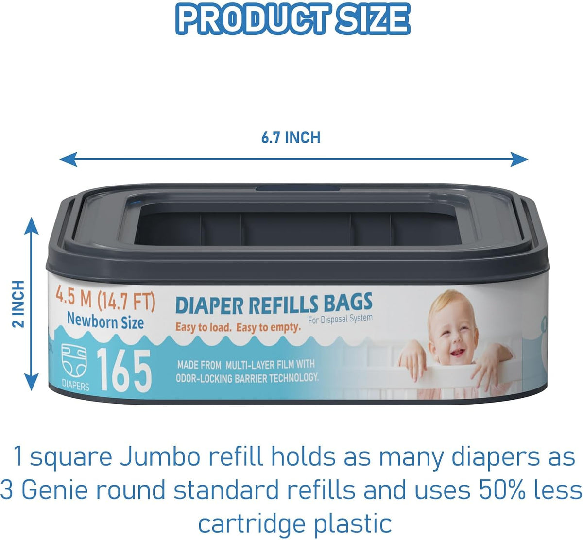 Square Starter Refills Disposal Bags Refill Compatible with Diaper Genie Compact and Select Pails (Not Fit Classic Version Pails), Hold Up to 165 Newborn-Sized Diapers Per Refill, 6 Pack