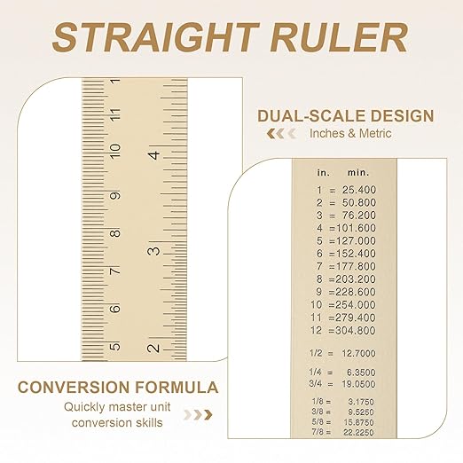 HARFINGTON 2pcs Metal Straight Ruler 15cm Metric SAE Aluminum Alloy Measuring Rulers Scale Tool with Hole for Measure Study Reading Classroom Office, Beige