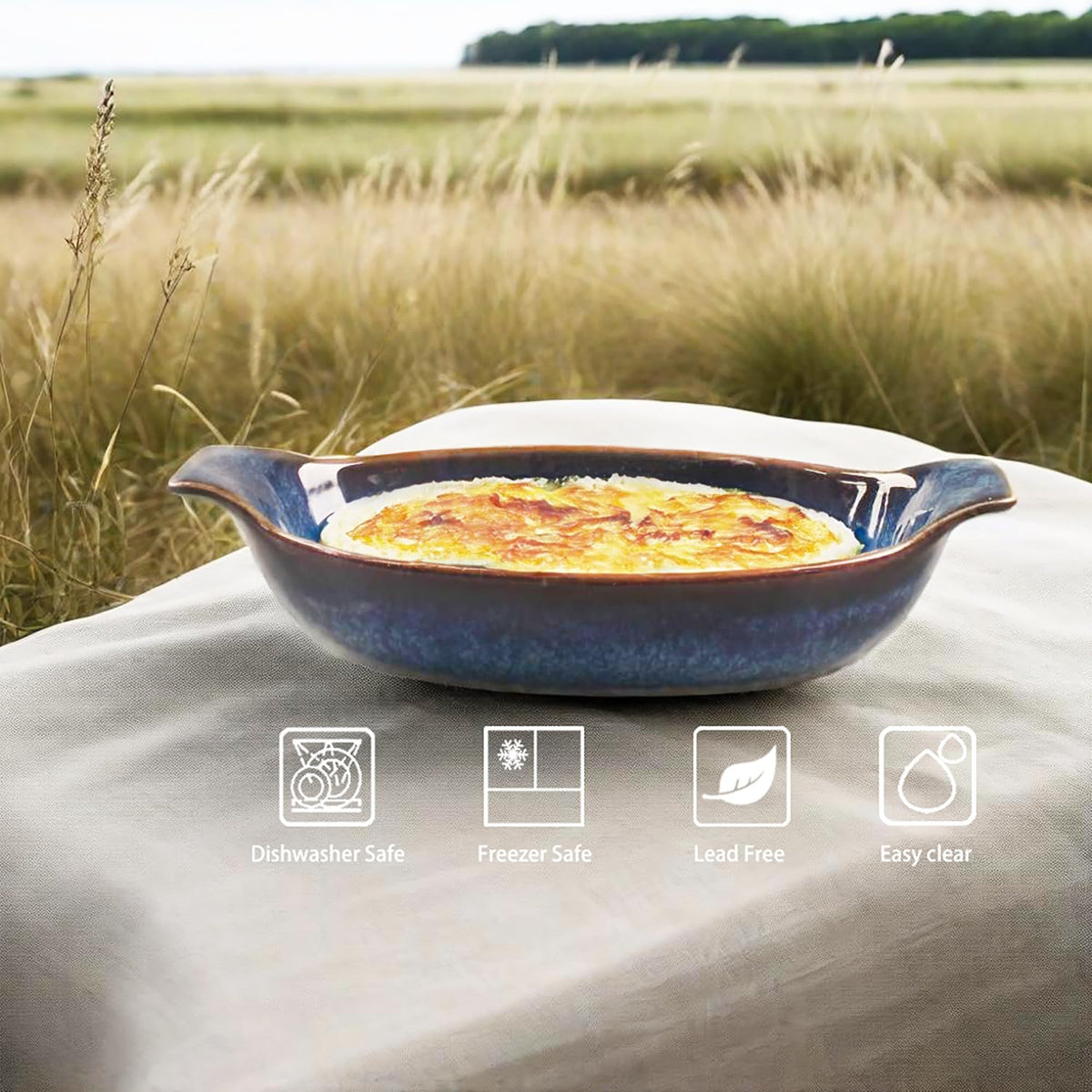 LIUYWYHCF Ceramics Au Gratin baking Dishes Set of 2, Baking Tray Bake ware, 10.5 oz Ramekins, for Pie Pan, Appetizer, Tart, Dessert, Quiche, Oven Small dish, individual dishes Oval 9.3 Inch