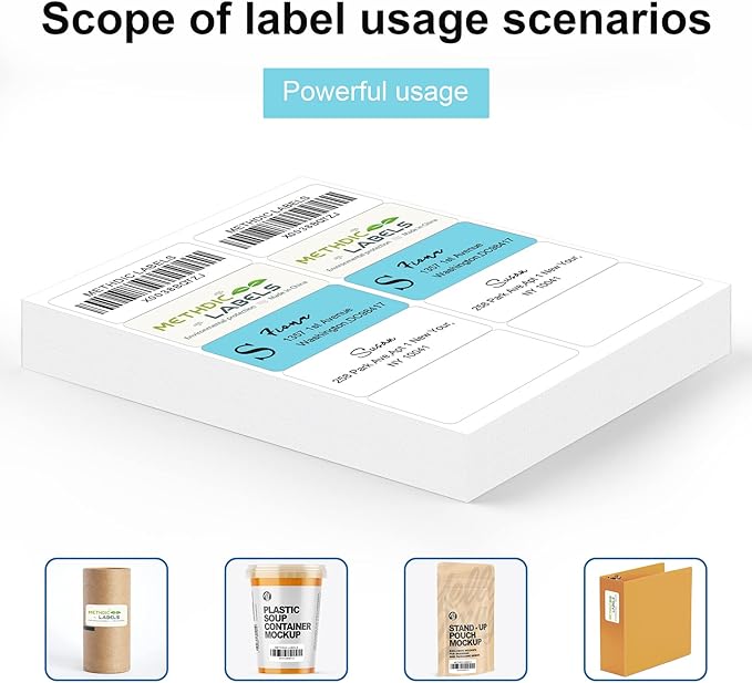 Methdic Shipping Labels 2"×4" 1000 Labels Sticker Paper for Laser/Ink Jet Printer Mailing Labels 8.5"×11" White 10 per Sheet