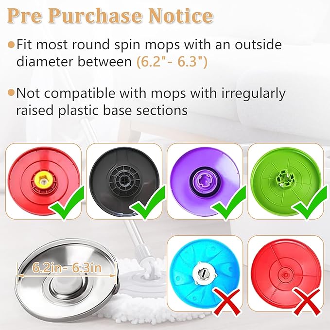 NICEMOVIC 6 Pack Spin Mop Replacement Head for 360° Spin Mop System, Standard Size Round Shape Spin Mop Replacement Head, Microfiber Refills Machine Washable and Easy Cleaning