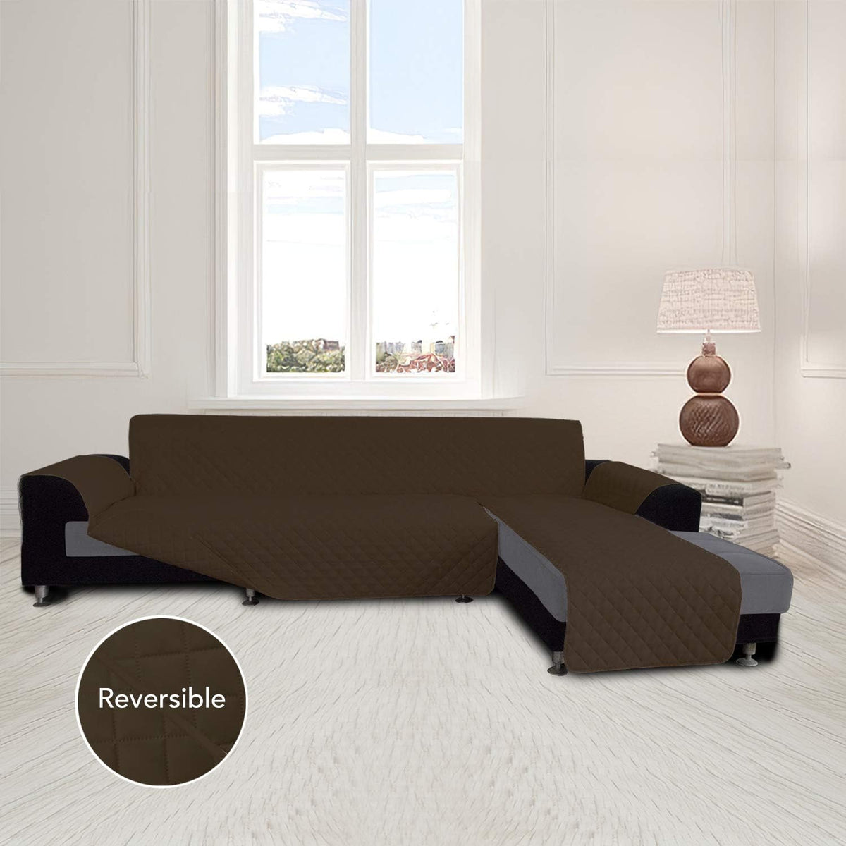 Easy-Going L Shape Sofa Slipcover - Sectional Couch Cover Chaise Cover - Reversible, Pet & Kid Friendly - Coffee/Coffee