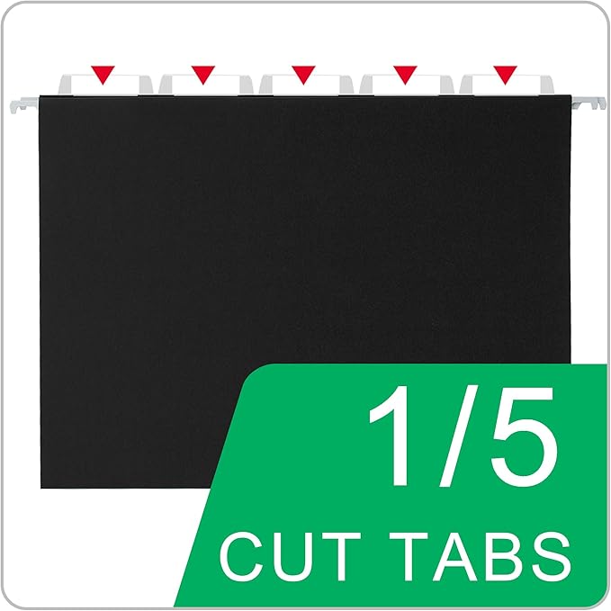 Black Hanging File Folders,50 Packs Letter Size File Folder,Designed for Bulky Files,Filing Cabinet,1/5 Adjustable Tabs for Office,School,Home