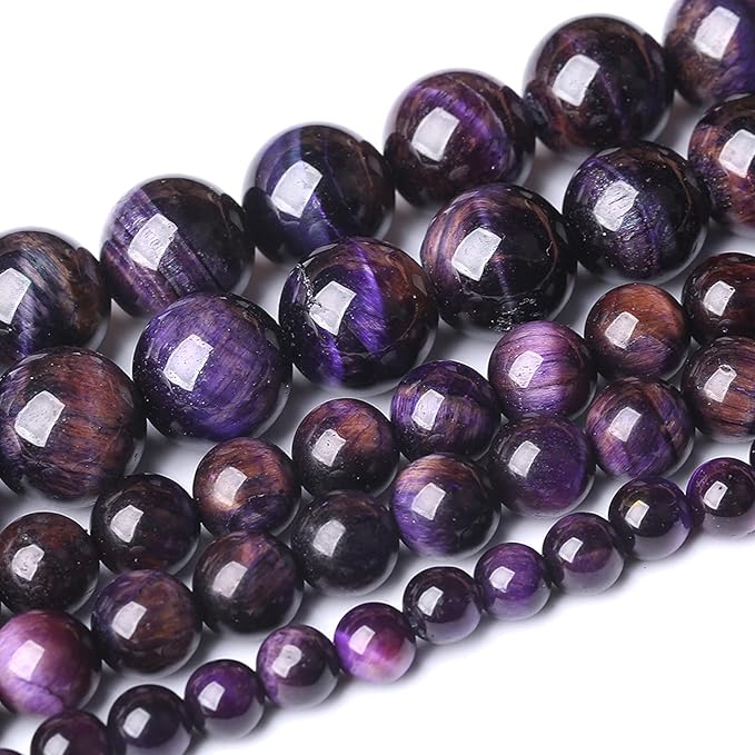 Natural Purple Tiger Eye Beads Round Loose Stone Beads Energy Gemstone Healing Power for Jewelry Making 1 Strand 6mm 60pcs