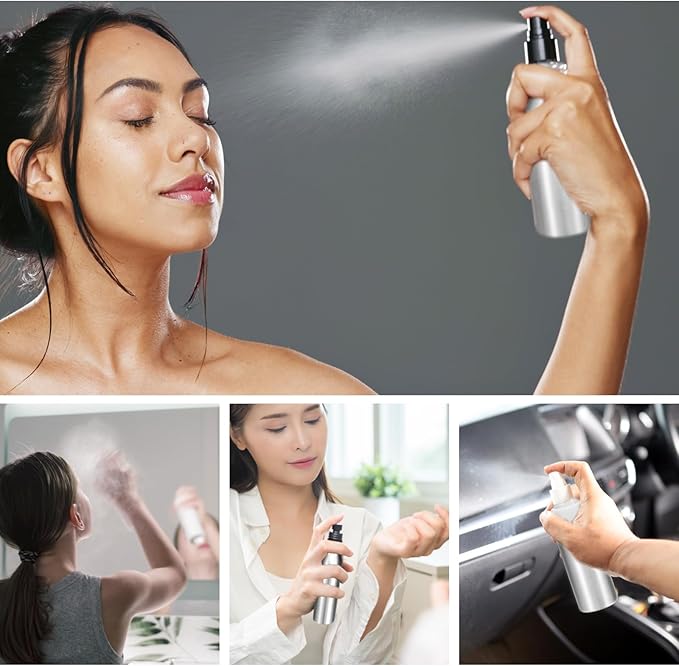 HARFINGTON Aluminum Fine Mist Spray Bottles 80ml/2.7oz Metal Small Liquid Alcohol Refillable Travel Container with White Plastic Nozzle Cap for Perfume Skincare Cosmetic Storage Bottle
